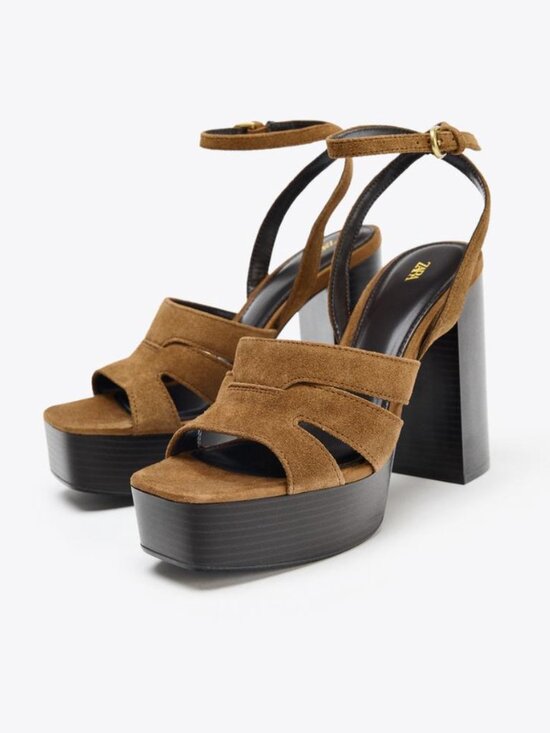 Zara Shoes - ZARA Suede Platform Block Heel Sandals - Tan Brown / Size 6.5 (EU 37) NWT